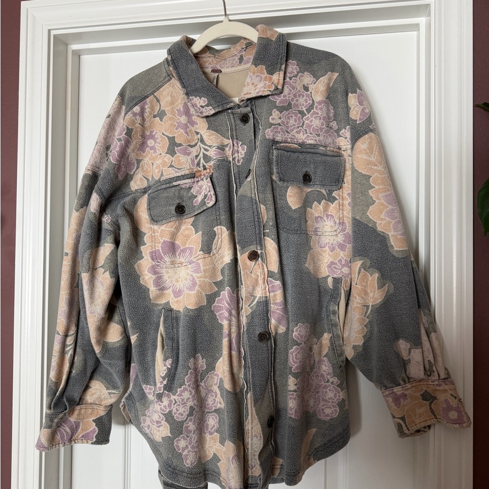 Free People Floral Jacket - Gray and Pink